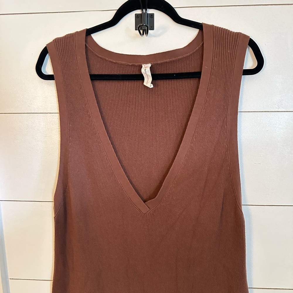 ANTHRO DAILY PRACTICE XL Slim V neck chocolate Brown ribbed sweater maxi dress - Picture 3 of 11